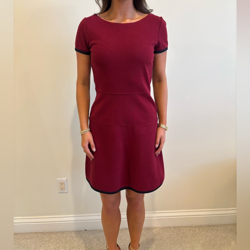 J. Crew Burgundy Mini Dress with Black Accents